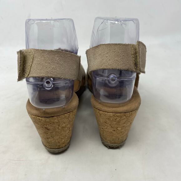 Clarks Helio Float Sandal Tan Suede Slingback Cork Wedge Womens Size 6.5 - Picture 6 of 8